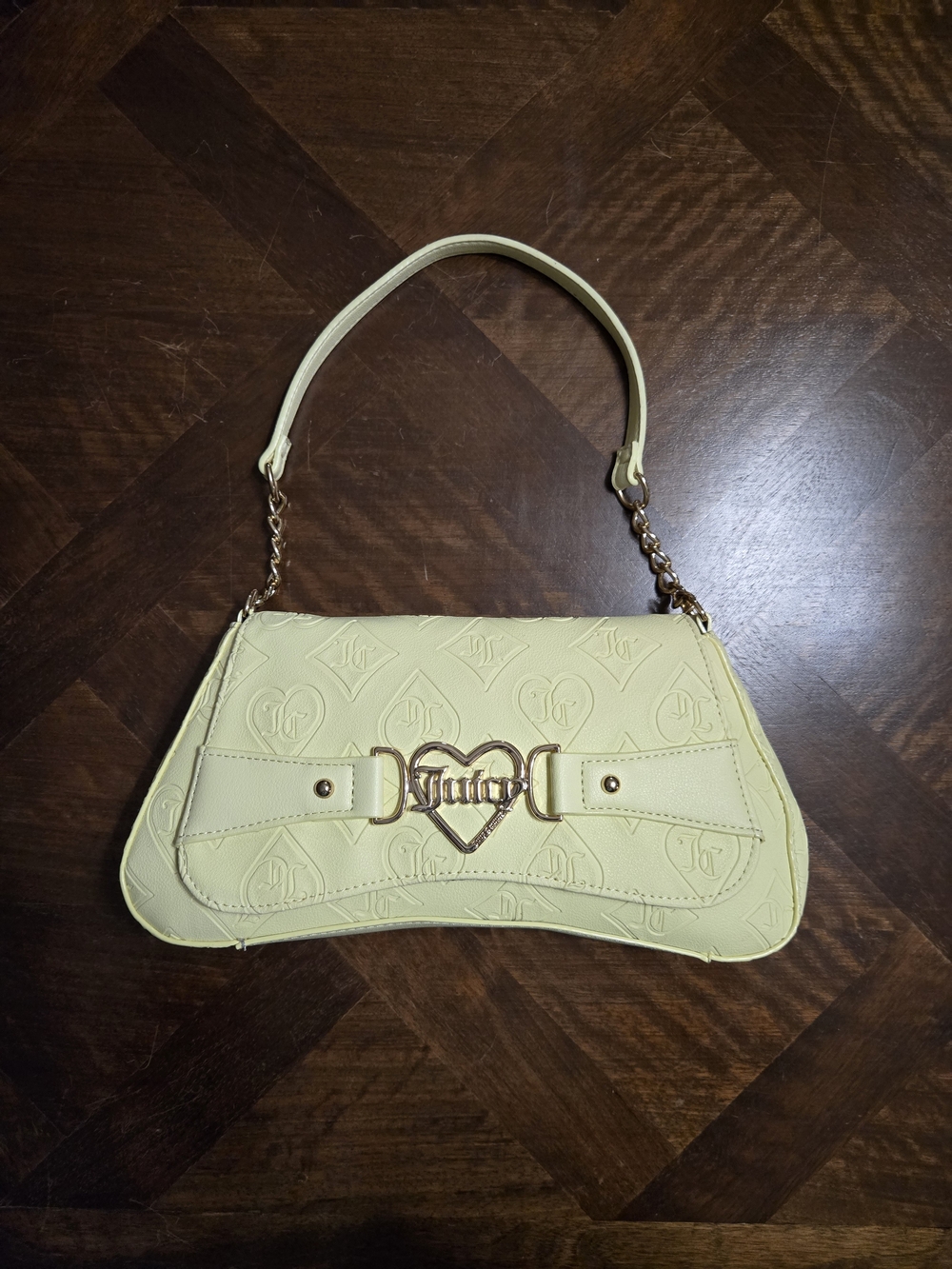 Juicy Couture Pale Yellow Heart-Accent Shoulder Bag